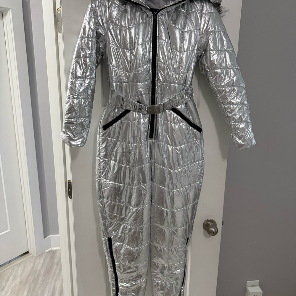 Silver Quilted Hooded Jumpsuit